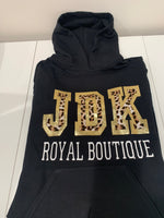 Load image into Gallery viewer, JDK Varsity Pullover Hoodie - Black w/Gold &amp; Leopard Logo
