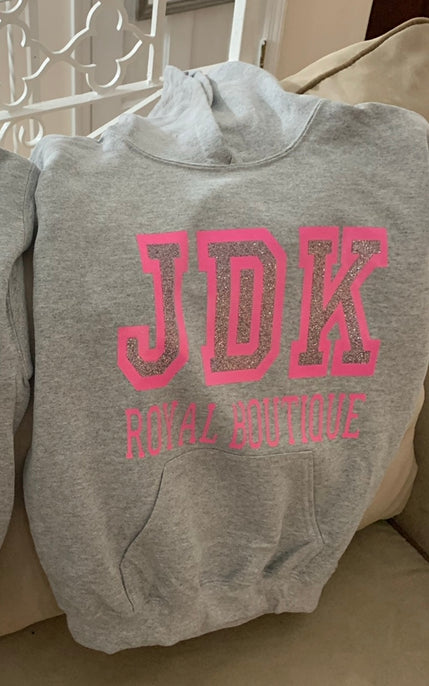 JDK Varsity Pullover Hoodie -  Grey w/Pink Logo