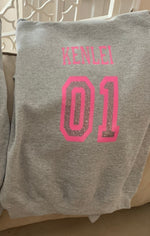 Load image into Gallery viewer, JDK Varsity Pullover Hoodie -  Grey w/Pink Logo
